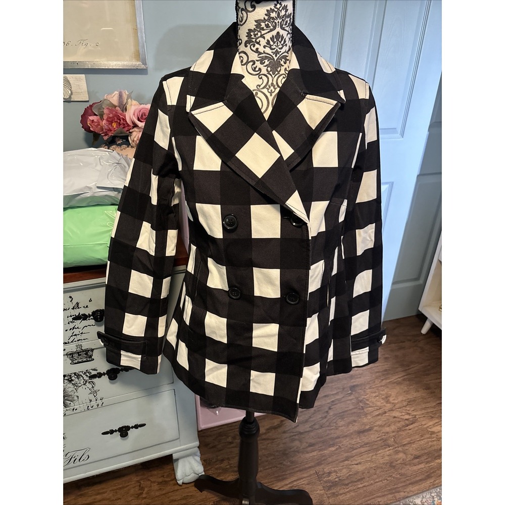 Banana Republic Buffalo Plaid Pea Coat Sz XS‎